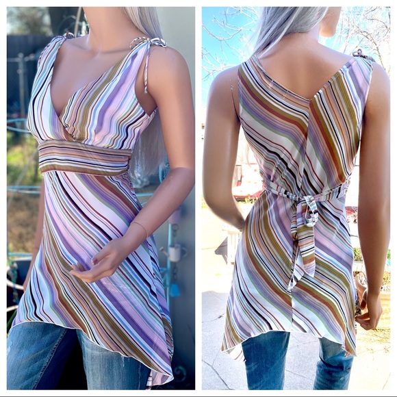 Charlotte Russe Tops - VTG❤️RARE Charlotte Russe Asymmetrical Chemise Empire Waist Tie Back Blouse